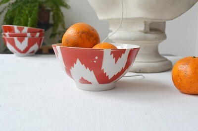 Vintage red ikat soup bowls