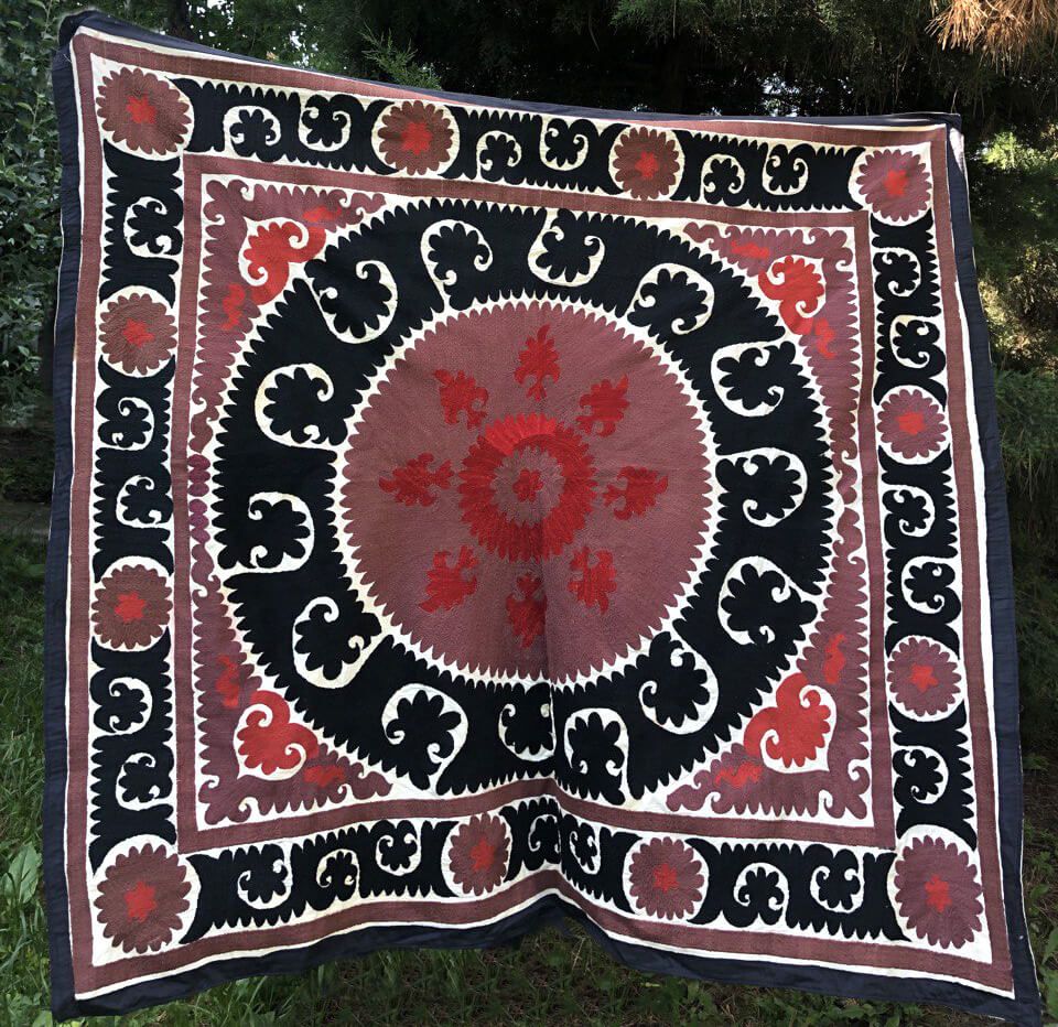 Hand embroidered suzani (Urgut) - black, red, white and brown