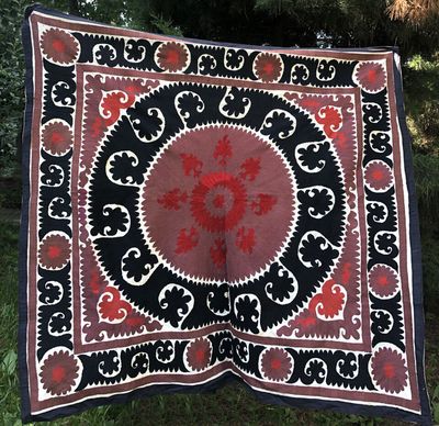 Hand embroidered suzani (Urgut) - black, red, white and brown
