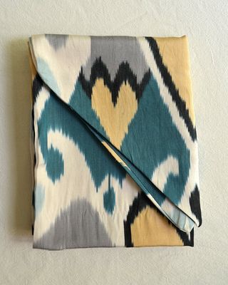 Unique Ikat Table Runner: Turquoise, White, and Yellow Beauty