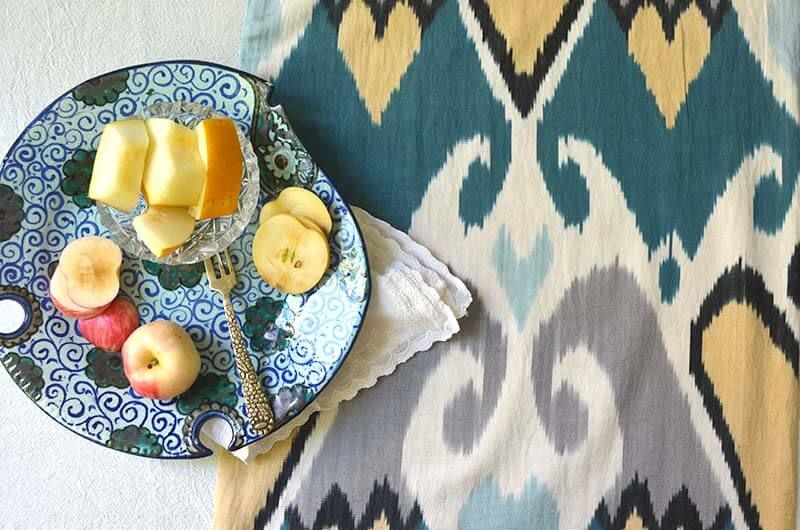 Unique Ikat Table Runner: Turquoise, White, and Yellow Beauty