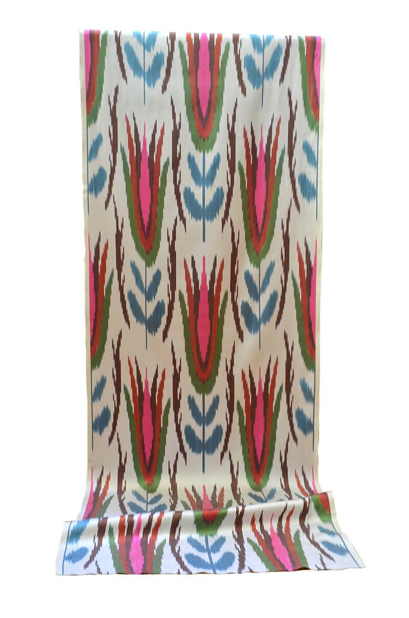 Multicolor tulip design handmade cotton and silk handmade ikat fabric