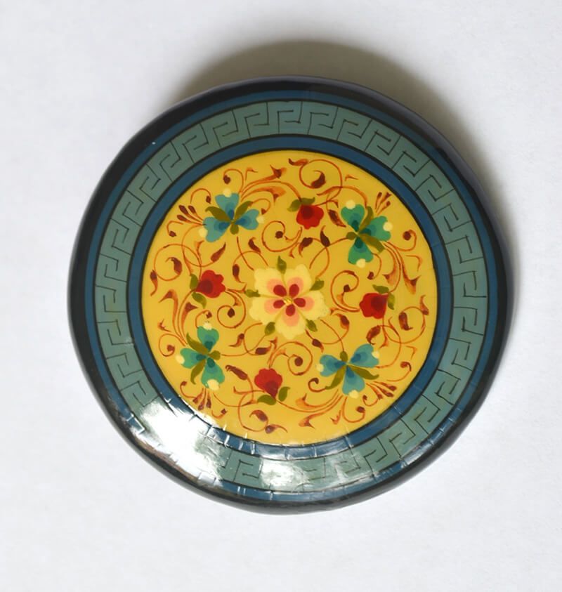 Elegant Teal Blue and Beige Round Hand-Painted Floral Lapel Pin by Koshib Omonov