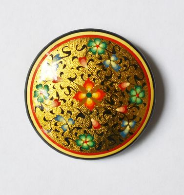 Golden Background Round Floral Hand-Painted Lapel Pin