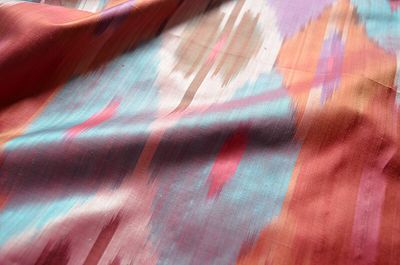Multicolor red, turquoise, purple pure silk ikat scarf