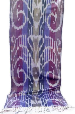 Exquisite Silk Ikat Scarf – Shades of Blue, Purple, and Gray