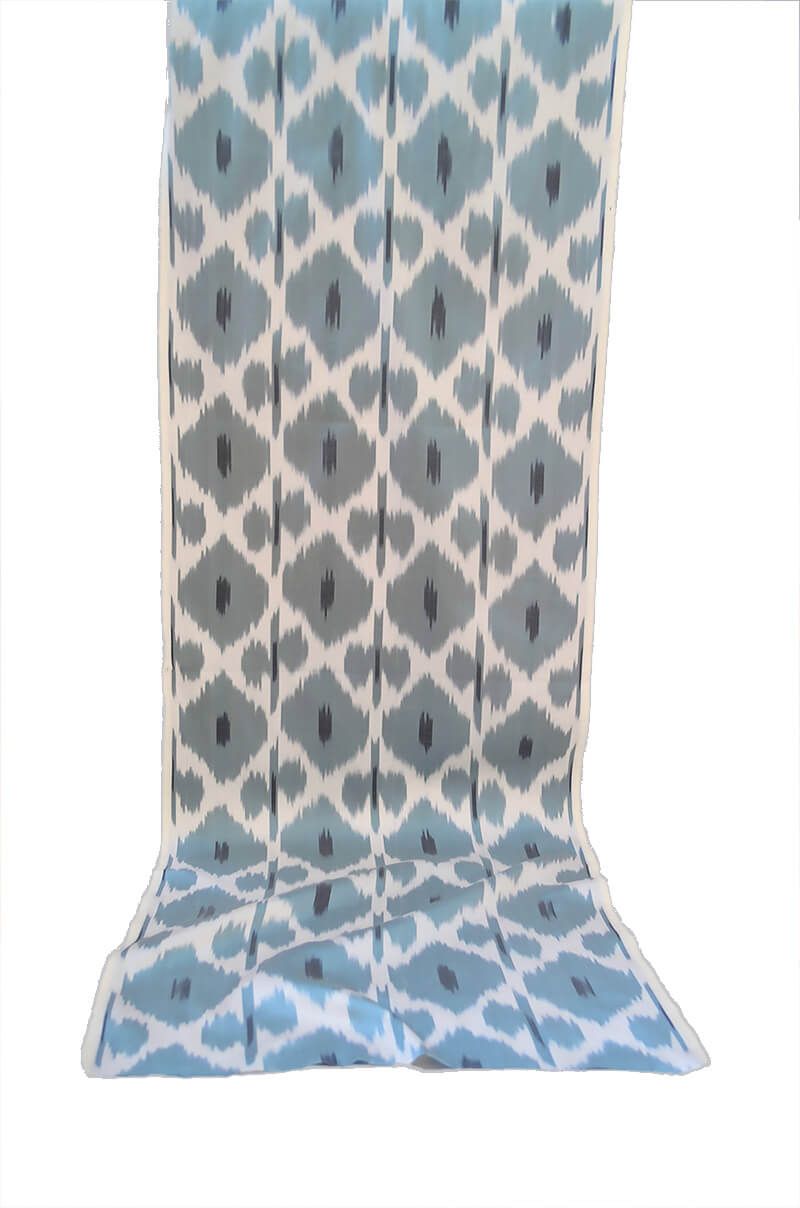Teal Blue &amp; White Handwoven Ikat Fabric – Elegance Woven with Tradition