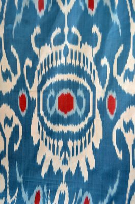 Exclusive Handwoven Blue, White, And Red Silk-Cotton Ikat Fabric