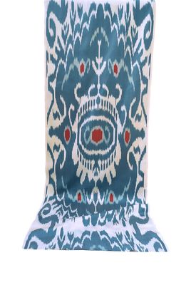 Exclusive Handwoven Blue, White, And Red Silk-Cotton Ikat Fabric