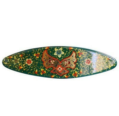 "Green grass and a bird" hand painted hair barrette