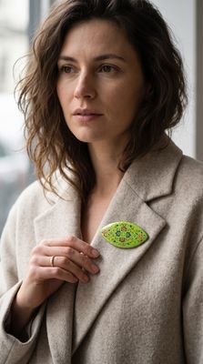 Mint Green Floral Lapel Pin – hand painted art work