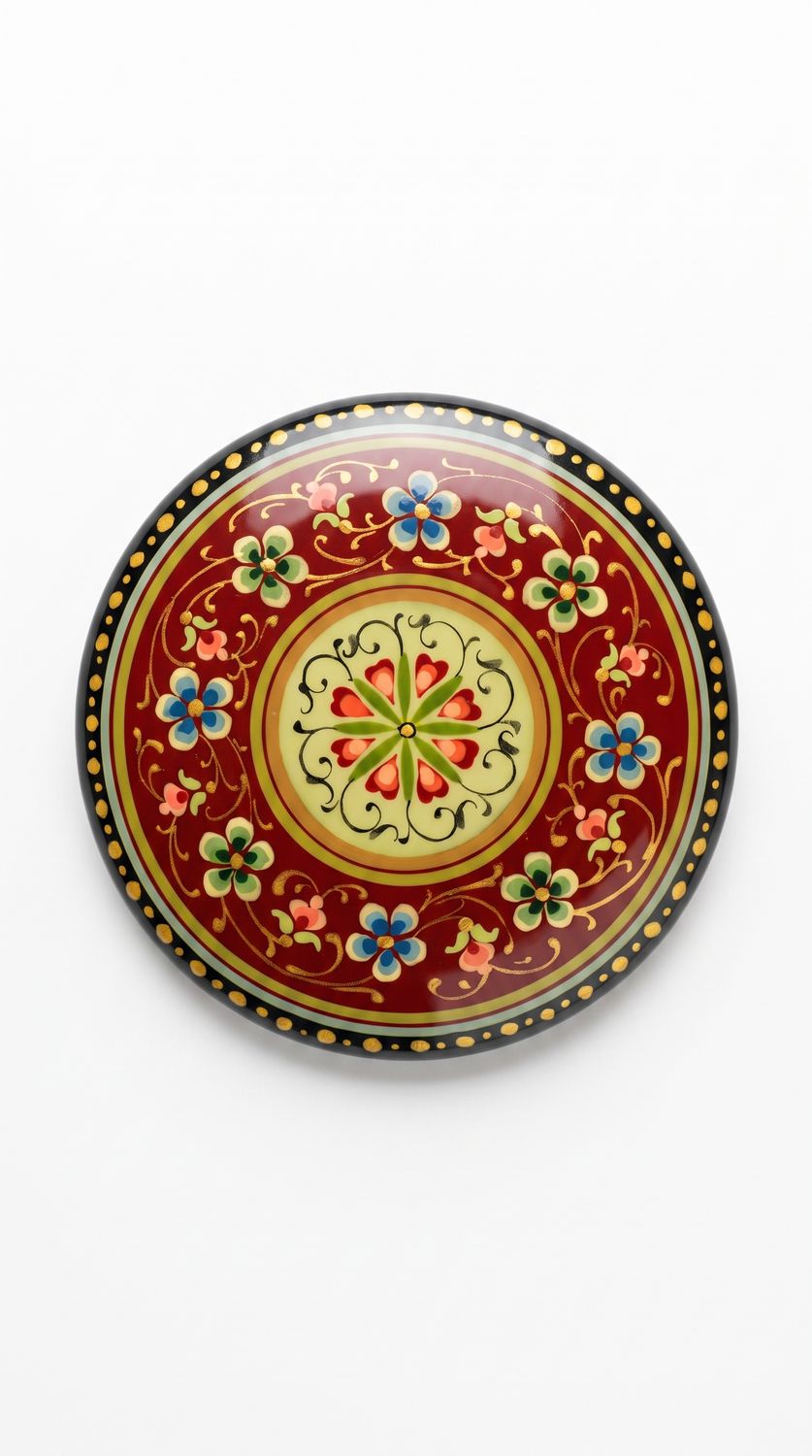 Joy – Hand-Painted Red and Beige Circular Lapel Pin, A Unique Accessory