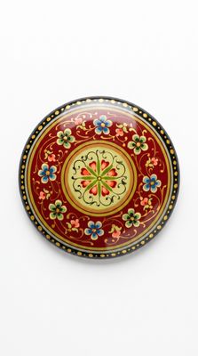 Joy – Hand-Painted Red and Beige Circular Lapel Pin, A Unique Accessory