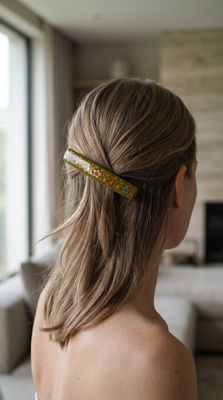 Smoky olive green hand painted hair barrette