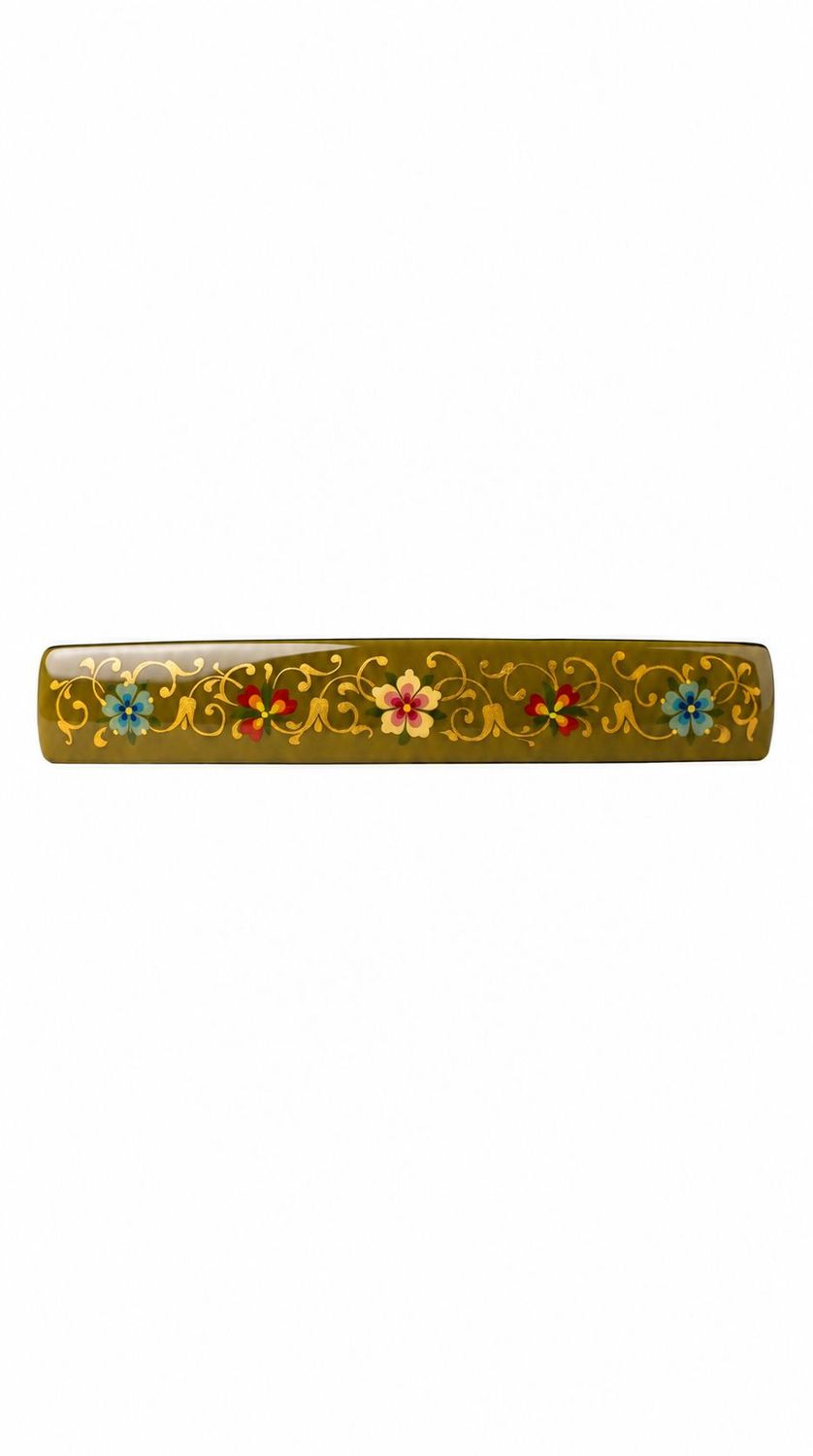 Smoky olive green hand painted hair barrette