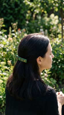 Green floral hand painted hair barrette