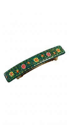 Green floral hand painted hair barrette