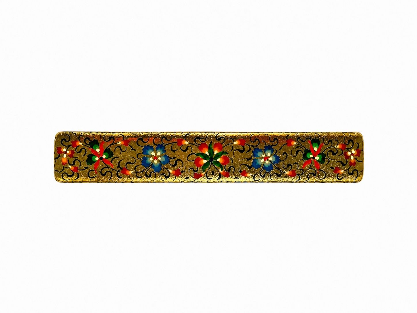 "Flowers on silver base" hand painted hair barrette