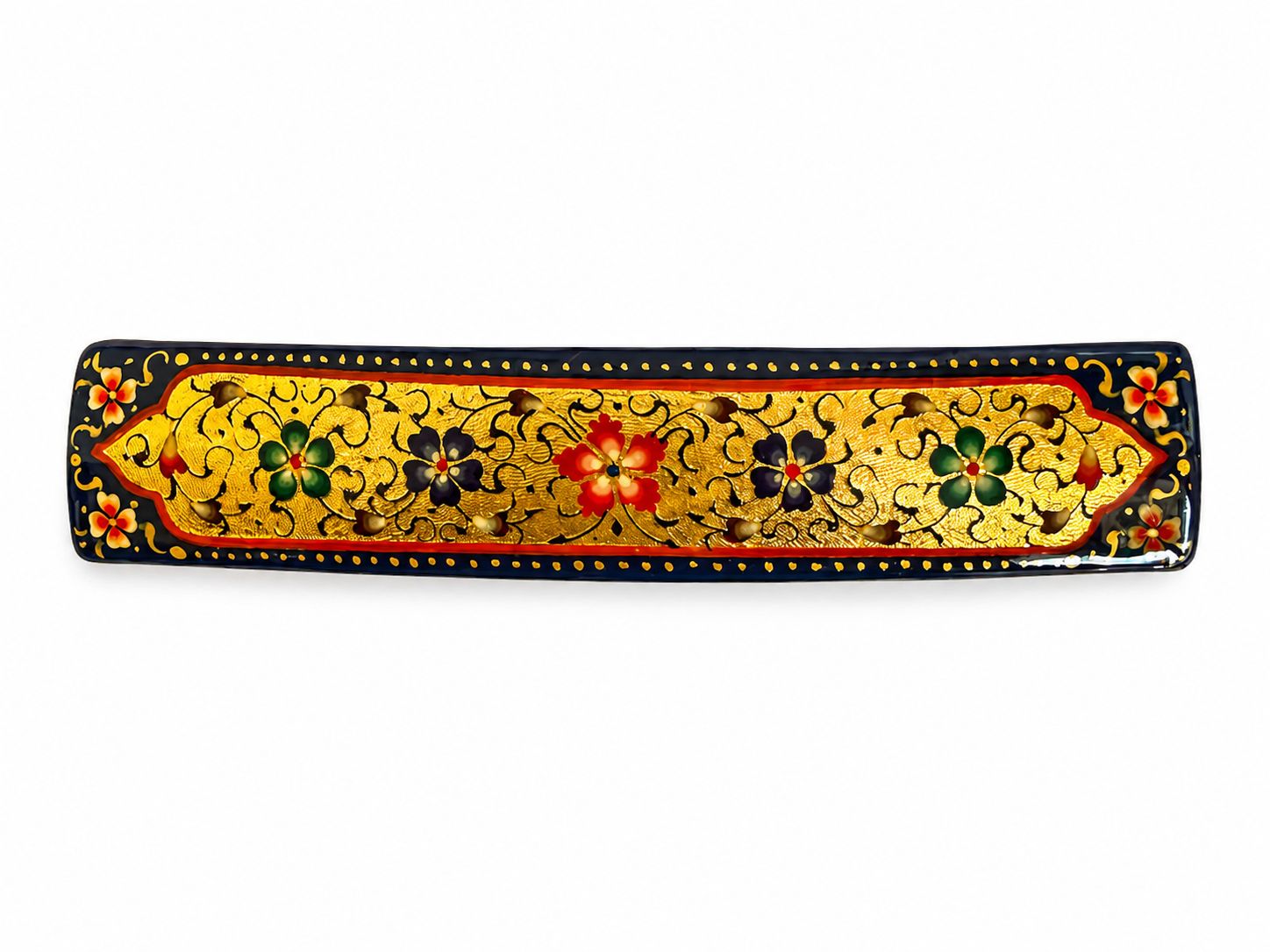"Gold in a blue frame" hand painted hair barrette