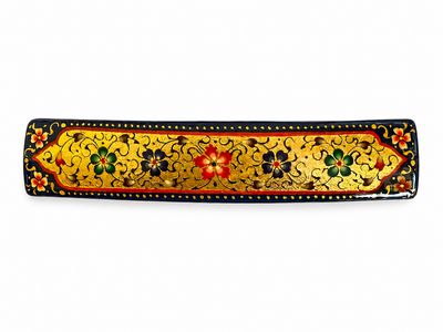 "Gold in a blue frame" hand painted hair barrette