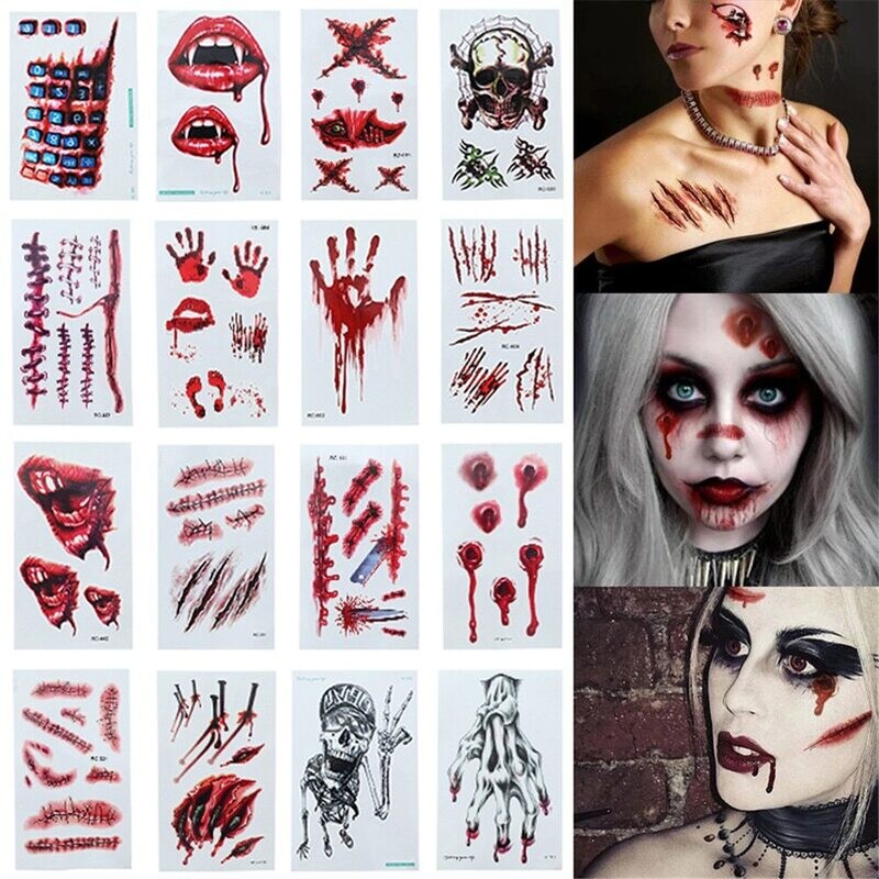 10sheets/pack New Halloween Holiday Face Makeup And Terror Spider And Scar Mask Design Fake Temporary Waterproof Tattoo Sticker - Party &amp; Holiday Diy Decorations - AliExpress