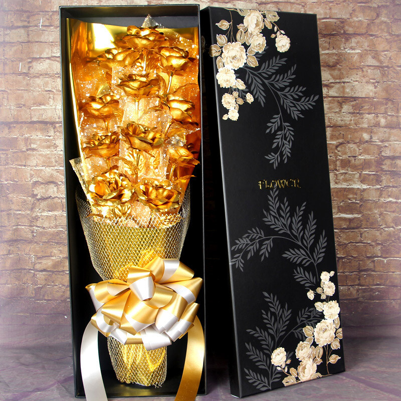 Gold Rose Flower Christmas Valentine&#39;s Day Gift For Girlfriend Wife Rose Simulation Gold Leaf Flower Wholesale Rose Bouquet