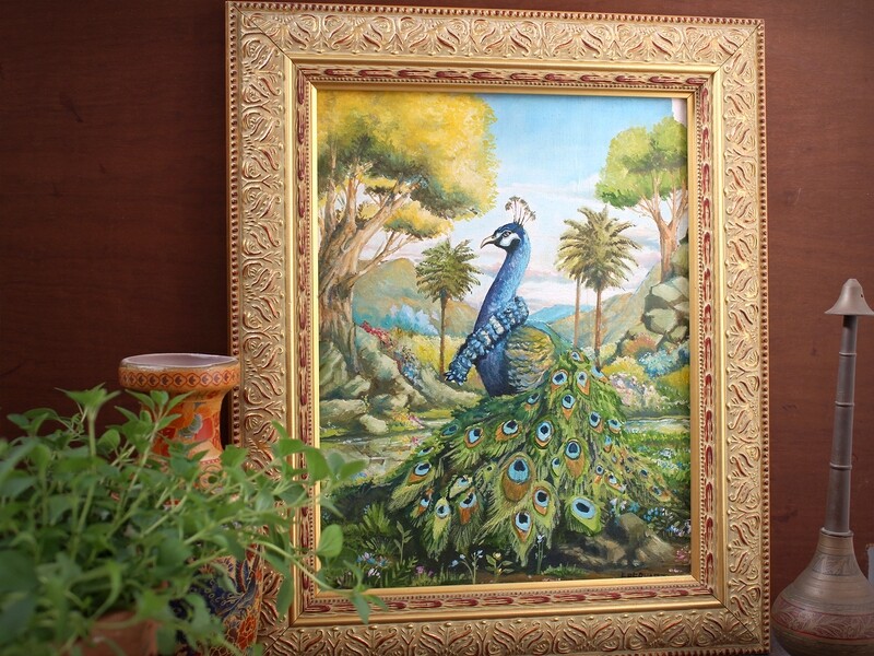 Peacock in Vrindavana - Original Oil Painting