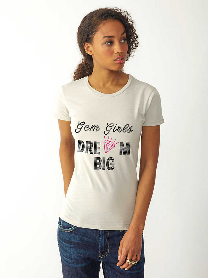 White Gem Girls Dream Big T-Shirt with Black &amp; Pink Gem Stones