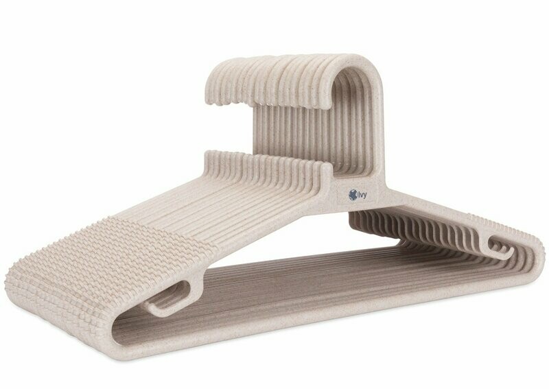 Eco Friendly Coat Hangers│Set of 20│Non-Slip Heavy Duty Clothes Hangers with Suit Trouser Bar and Tie Organiser
