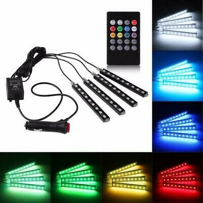 Car Atmosphere Interior Floor Under Dash Strips LED Lamp Kit with Remote Control for All Vehicles -Set of 4 Pieces
