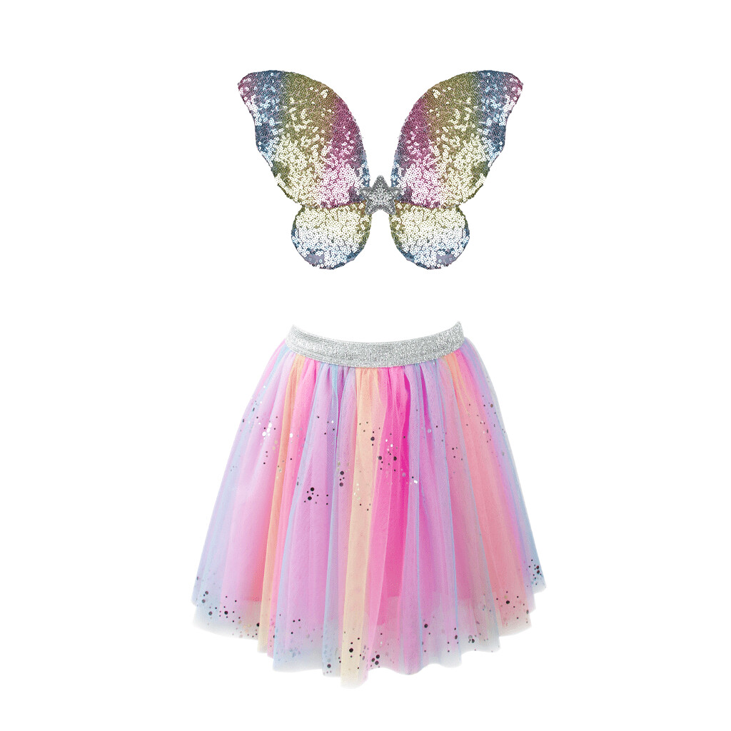 Rainbow Sequins Skirt Wings and Wand 4-6 Yr