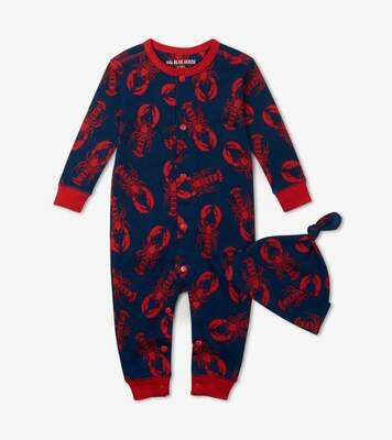 LBH by Hatley Navy Baby Lobster Coverall &amp; Hat