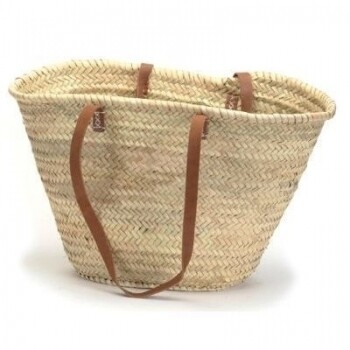 BBL Leather Strap Straw Market Bag