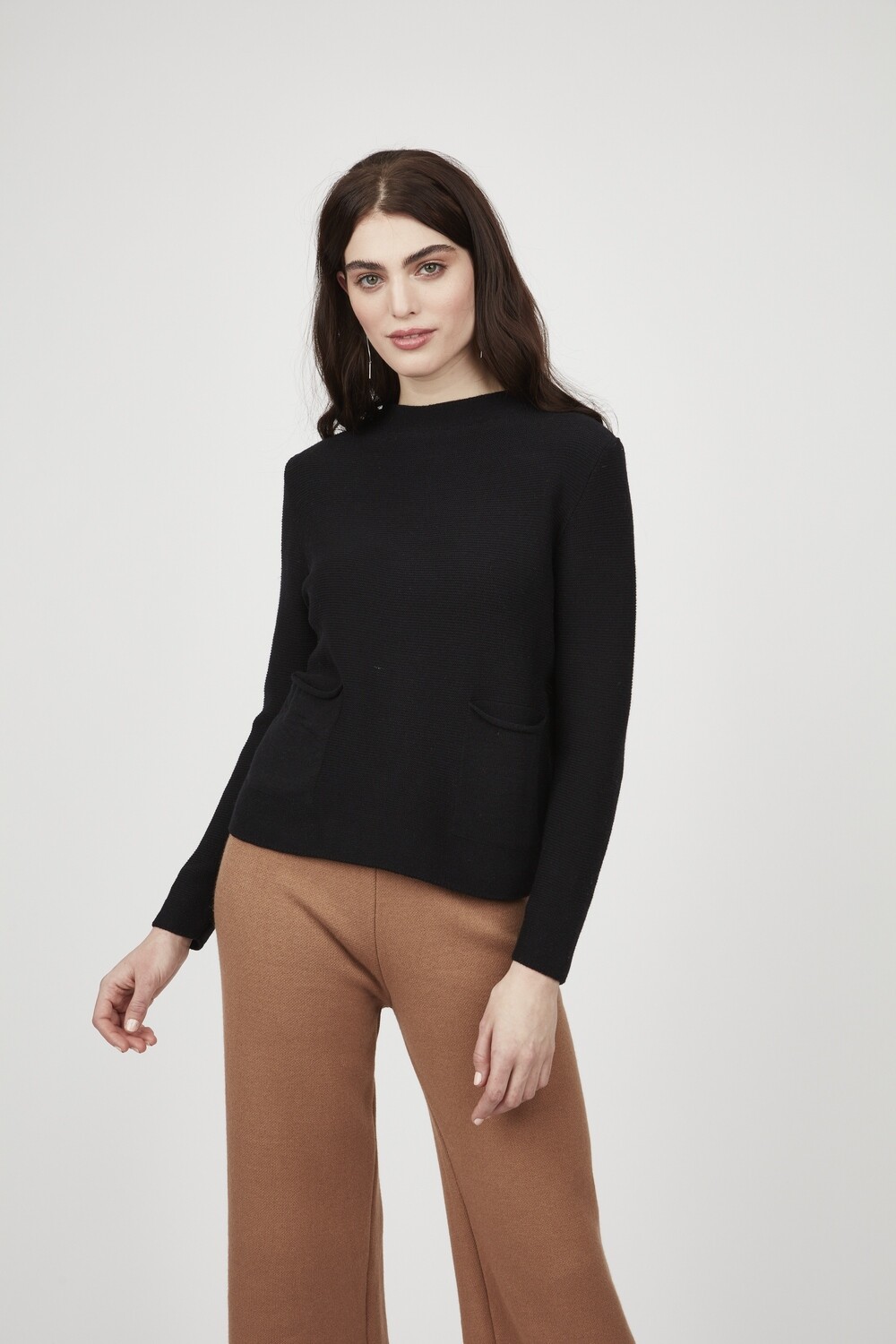 Pistache Zippered Back Sweater with Patch Pockets