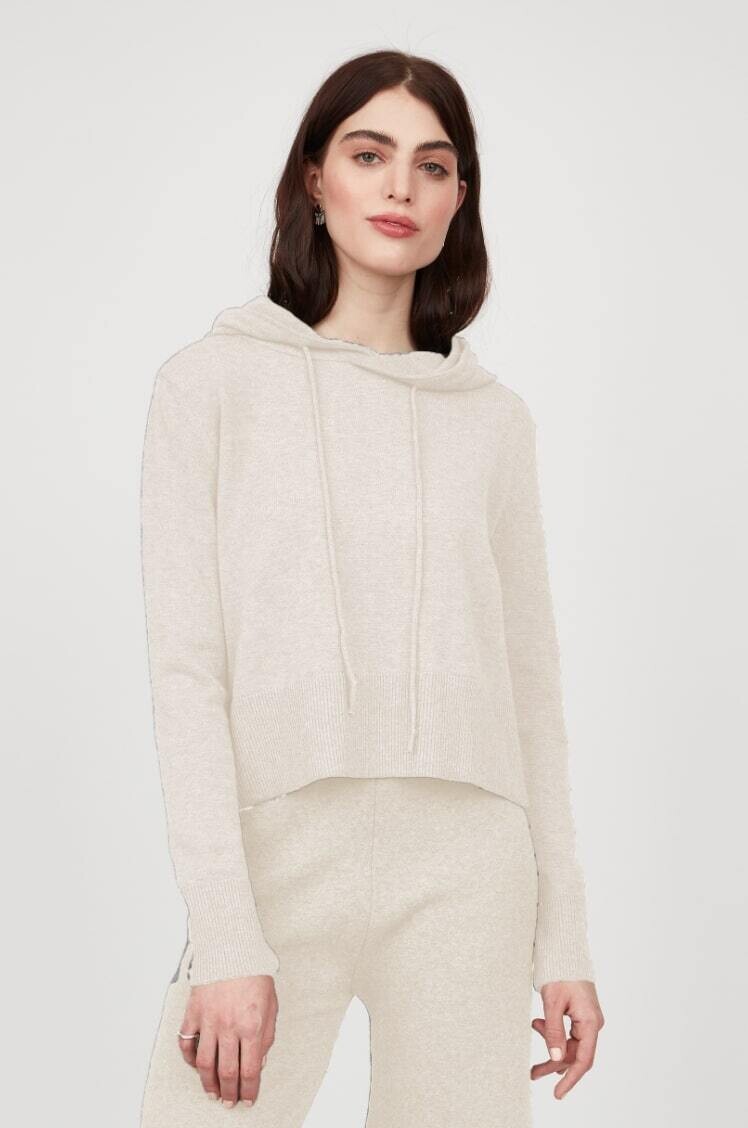 Pistache Cropped Knit Hoodie Ivory