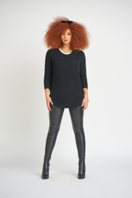 Dex Round Hem Textured Sweater Black