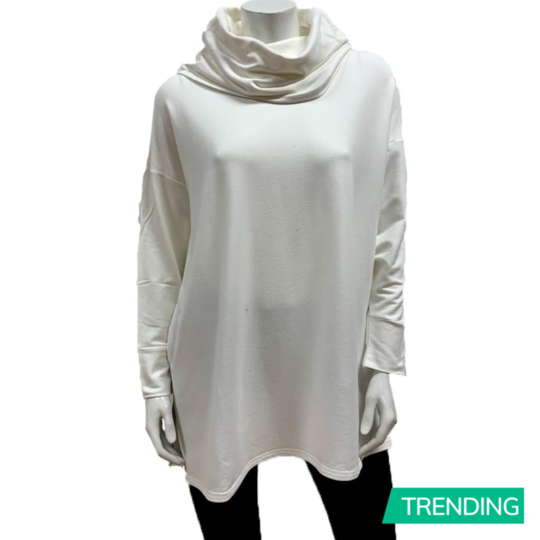 Gilmour Bamboo French Terry Cowl Boxy Tunic Ivory