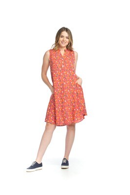 Papillon Dotted Henley Dress with Pockets