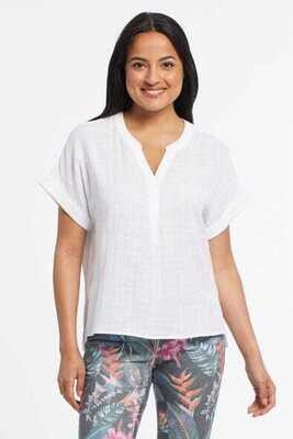 Tribal Dolman Blouse with Rolled Cuff White