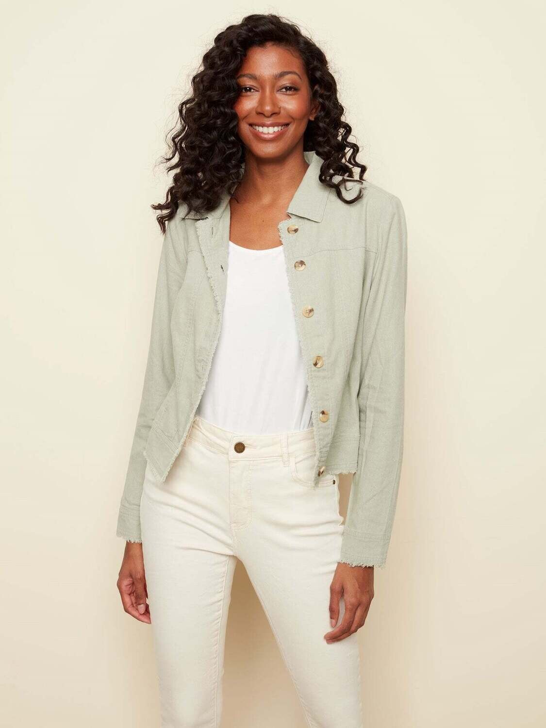 Charlie B Long Sleeve Button Front Jacket Celadon