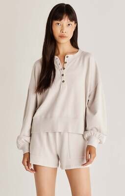 Z Supply Hana Henley Sweatshirt Soft Grey