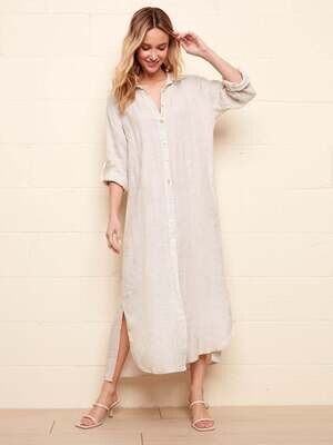 Charlie B Long Button Front Tunic Dress Greige