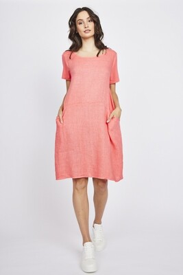 Pistache Linen Dress with Ribbed Sides Coral