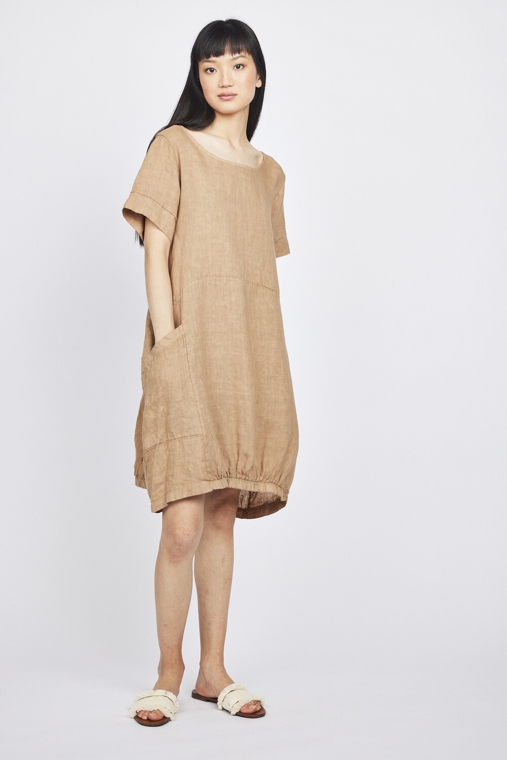 Pistache Short Sleeve Linen Dress Desert