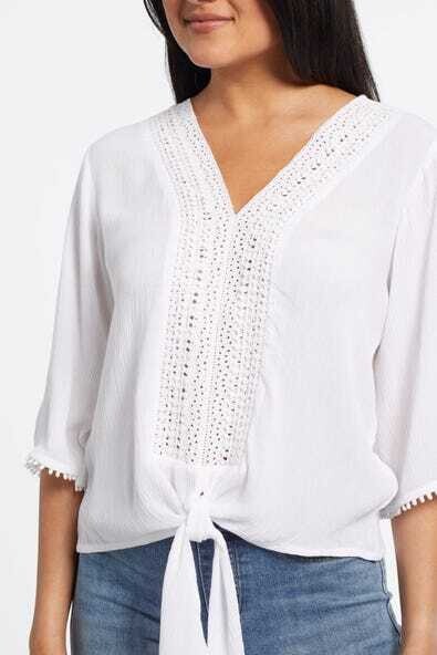 Tribal Kimono Sleeve Blouse White