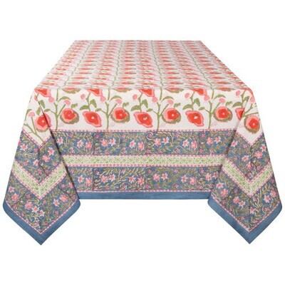 Danica Block Print Poppy Tablecloth 60x90"