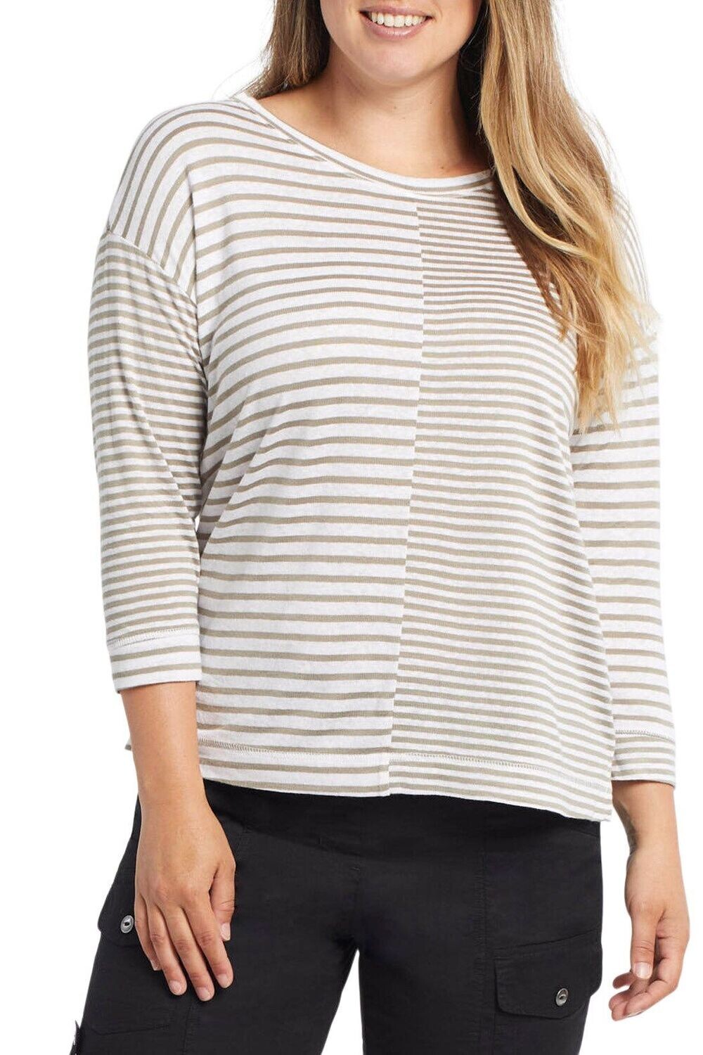 Tribal 3/4 Sleeve Scoop Neck Striped Fern