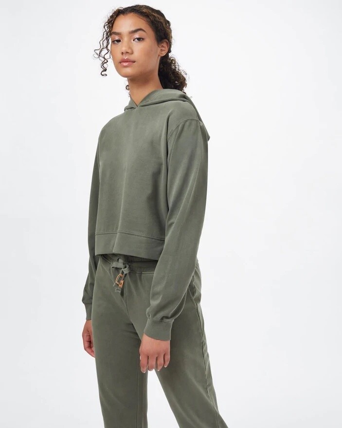 Ten Tree W French Terry Cropped Hoodie Olive Night Green