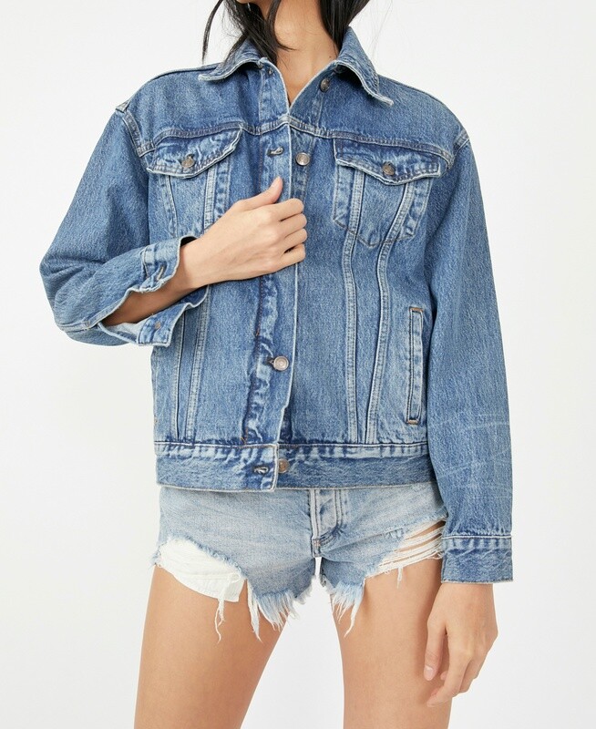 Free People Jolene Trucker Jacket Deep Sea