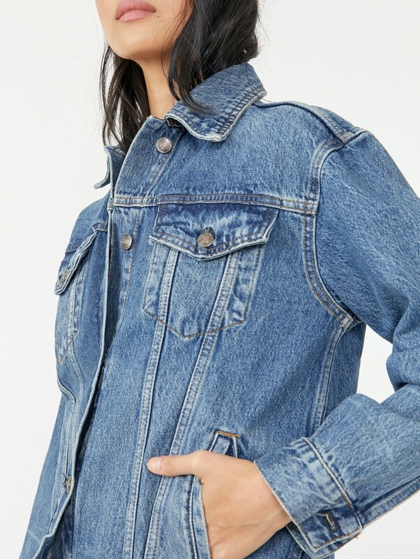 Free People Jolene Trucker Jacket Deep Sea